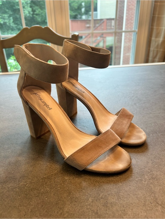 Jeffrey Campbell Shoes - Jeffrey Campbell Taupe Suede Block Heel Ankle Strap Sandals